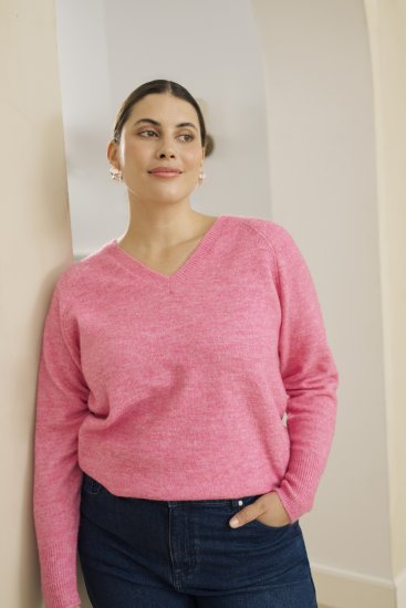 Kaffe Curve Emilia Pullover Pink Power Melange - Strickpullover - 