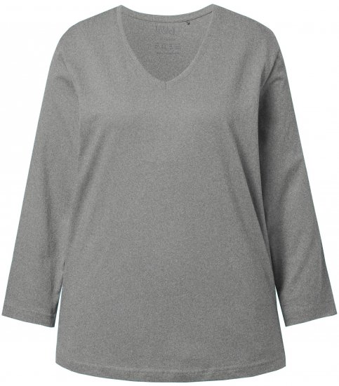 Ulla Popken Back To Basics V-Neck Relaxed Fit Cotton Tee Light Grey Melange - T-Shirts - 