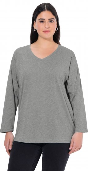 Ulla Popken Back To Basics V-Neck Relaxed Fit Cotton Tee Light Grey Melange - T-Shirts - 