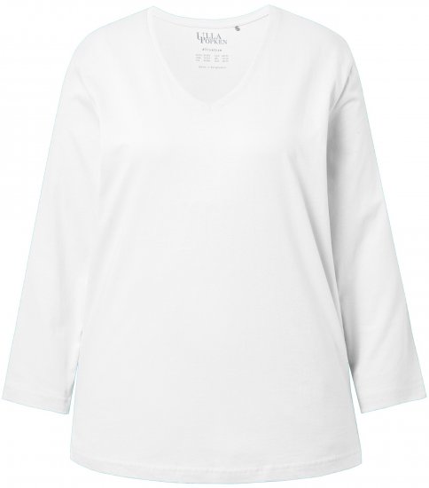 Ulla Popken Back To Basics V-Neck Relaxed Fit Cotton Tee Snow White - T-Shirts - T-Shirts für Damen