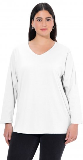Ulla Popken Back To Basics V-Neck Relaxed Fit Cotton Tee Snow White - T-Shirts - T-Shirts für Damen