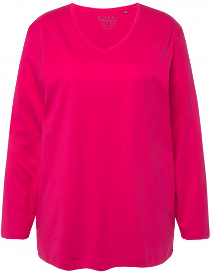 Ulla Popken Back To Basics V-Neck Relaxed Fit Cotton Tee Magenta Pink - T-Shirts - T-Shirts für Damen