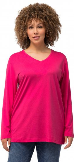 Ulla Popken Back To Basics V-Neck Relaxed Fit Cotton Tee Magenta Pink - T-Shirts - T-Shirts für Damen
