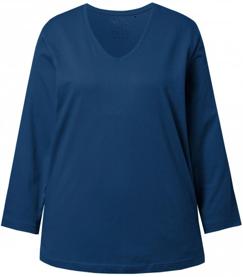 Ulla Popken Back To Basics V-Neck Relaxed Fit Cotton Tee Dark Blue - T-Shirts - 