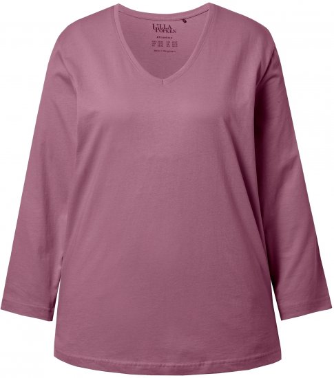 Ulla Popken Back To Basics V-Neck Relaxed Fit Cotton Tee Dark Rose - T-Shirts - T-Shirts für Damen