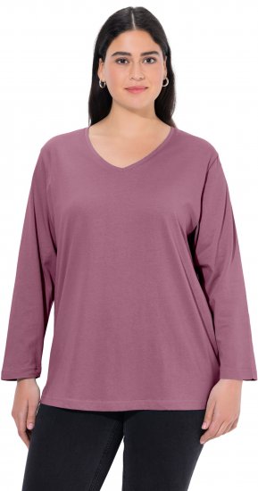 Ulla Popken Back To Basics V-Neck Relaxed Fit Cotton Tee Dark Rose - T-Shirts - T-Shirts für Damen