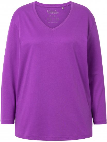 Ulla Popken Back To Basics V-Neck Relaxed Fit Cotton Tee Purple - T-Shirts - 