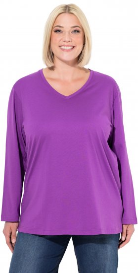 Ulla Popken Back To Basics V-Neck Relaxed Fit Cotton Tee Purple - T-Shirts - 