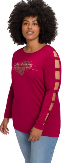 Ulla Popken Rhinestone Accent Statement Cutout Sleeve Stretch Knit Top Wine Red - Bedruckte T-shirts für herren - 