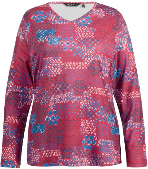 Ulla Popken Graphic Print Recycled Polyester Quick Dry Stretch Top Salsa Red - Bedruckte T-shirts für herren - 