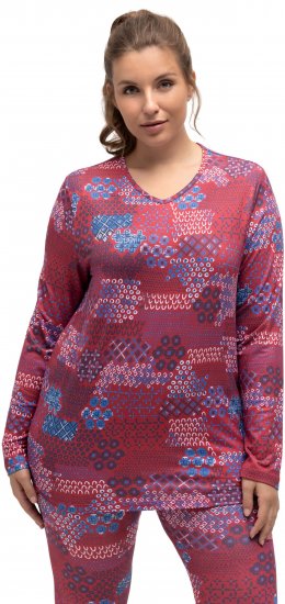 Ulla Popken Graphic Print Recycled Polyester Quick Dry Stretch Top Salsa Red - Bedruckte T-shirts für herren - 