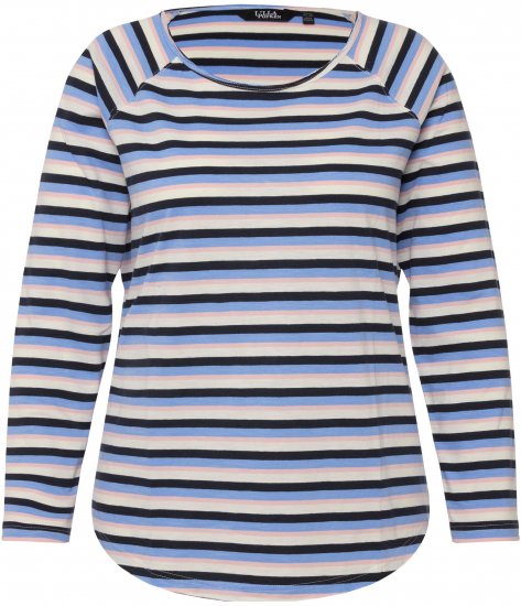 Ulla Popken Striped A-Line Long Sleeve Tee Navy Blue - Bedruckte T-shirts für herren - 