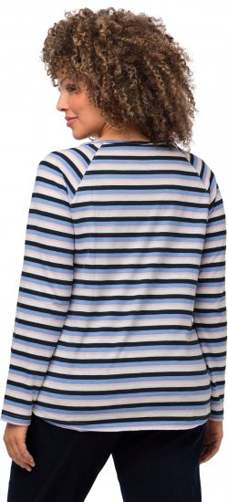 Ulla Popken Striped A-Line Long Sleeve Tee Navy Blue - Bedruckte T-shirts für herren - 