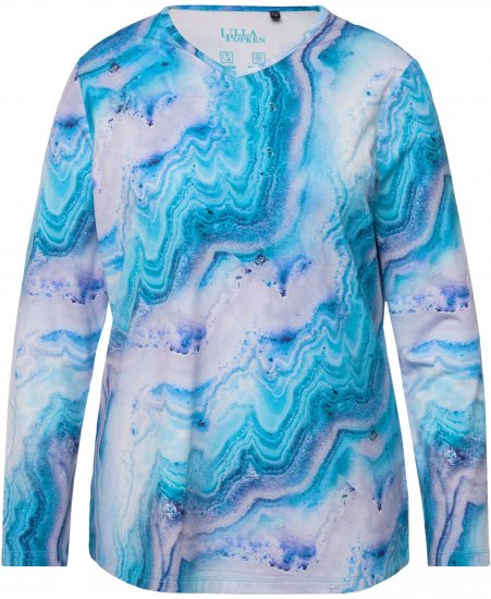 Ulla Popken Marble Ski Top with Gaiter Bright Turquoise - Bedruckte T-shirts für herren - 
