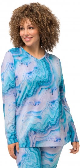 Ulla Popken Marble Ski Top with Gaiter Bright Turquoise - Bedruckte T-shirts für herren - 