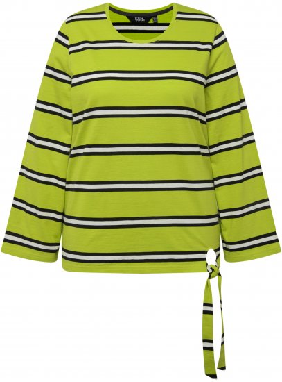 Ulla Popken Striped Hem Long Sleeve Tee Apple Green - Bedruckte T-shirts für herren - 