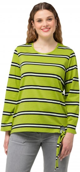 Ulla Popken Striped Hem Long Sleeve Tee Apple Green - Bedruckte T-shirts für herren - 