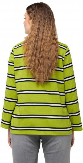 Ulla Popken Striped Hem Long Sleeve Tee Apple Green - Bedruckte T-shirts für herren - 