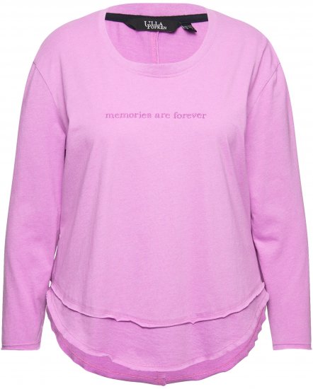 Ulla Popken Layered Look Memories Embroidered Long Sleeve Tee Amethyst - Bedruckte T-shirts für herren - 