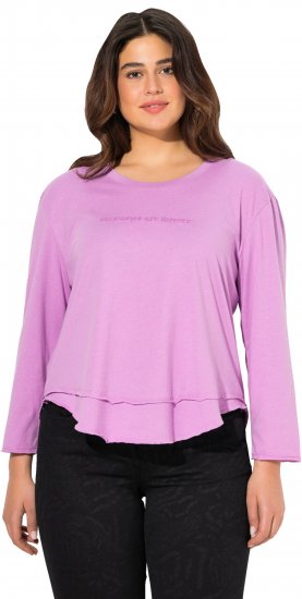 Ulla Popken Layered Look Memories Embroidered Long Sleeve Tee Amethyst - Bedruckte T-shirts für herren - 