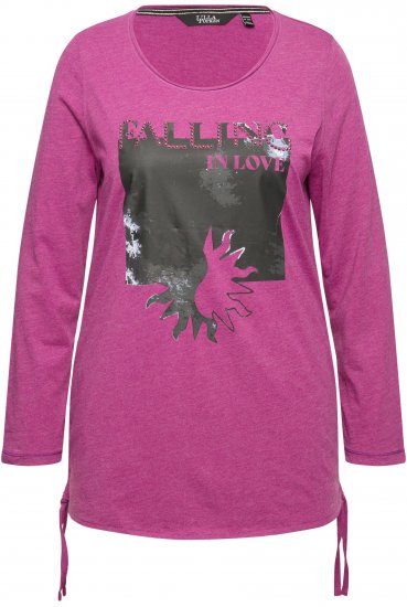 Ulla Popken Tie Hem Long Sleeve Graphic Tee Berry - Bedruckte T-shirts für herren - Bedruckte Damen-T-Shirts