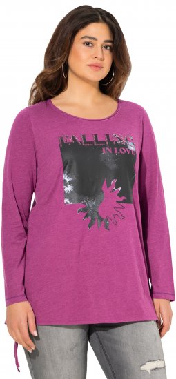 Ulla Popken Tie Hem Long Sleeve Graphic Tee Berry - Bedruckte T-shirts für herren - Bedruckte Damen-T-Shirts