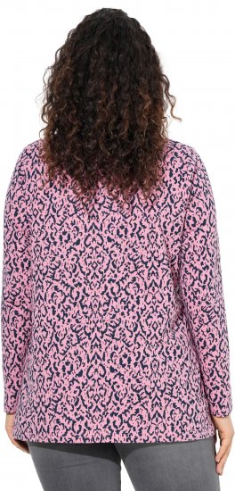 Ulla Popken Geometric Print 3/4 Sleeve Pleated Tee Raspberry - Bedruckte T-shirts für herren - 