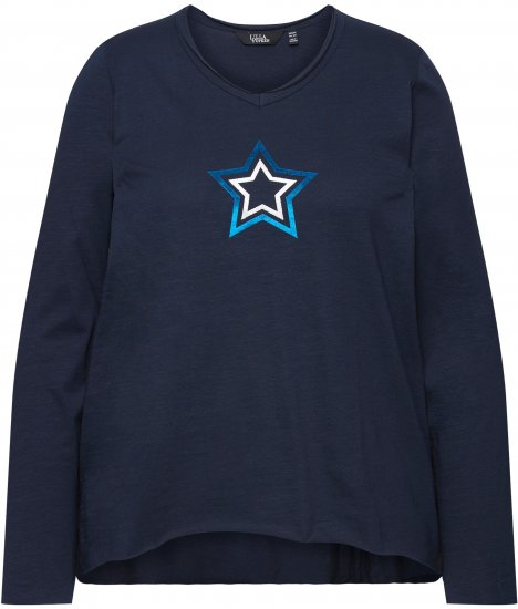 Ulla Popken Star Long Sleeve Graphic Tee Navy Blue - Bedruckte T-shirts für herren - 