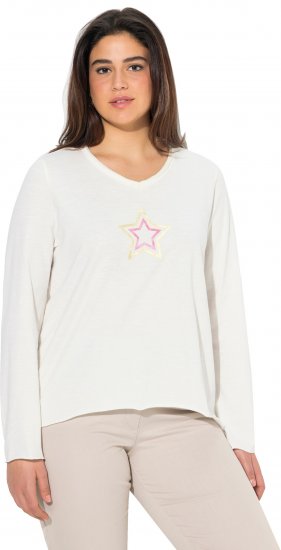 Ulla Popken Star Long Sleeve Graphic Tee Off-White - Bedruckte T-shirts für herren - 