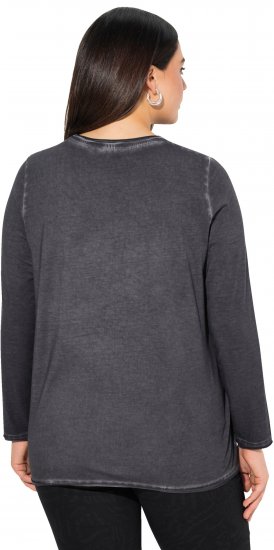 Ulla Popken Cold Dyed Sequined Heart Long Sleeve Tee Asphalt - Bedruckte T-shirts für herren - Bedruckte Damen-T-Shirts
