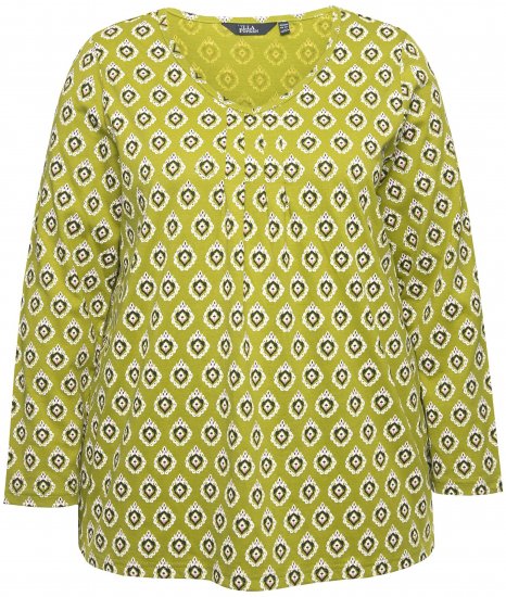 Ulla Popken Allover Graphic Long Sleeve Tee Avocado Green - Bedruckte T-shirts für herren - 