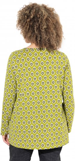 Ulla Popken Allover Graphic Long Sleeve Tee Avocado Green - Bedruckte T-shirts für herren - 
