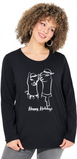 Ulla Popken Metallic Graphic Holiday Tee Black - Bedruckte T-shirts für herren - Bedruckte Damen-T-Shirts