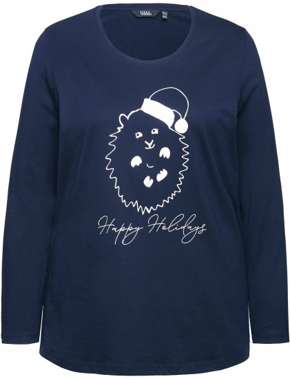 Ulla Popken Metallic Graphic Holiday Tee Navy - Bedruckte T-shirts für herren - Bedruckte Damen-T-Shirts