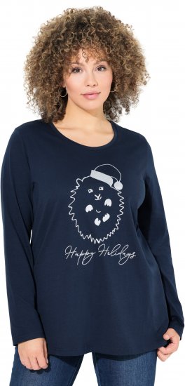 Ulla Popken Metallic Graphic Holiday Tee Navy - Bedruckte T-shirts für herren - Bedruckte Damen-T-Shirts