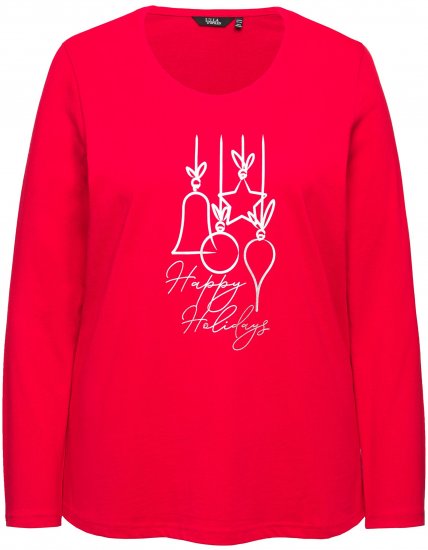 Ulla Popken Metallic Graphic Holiday Tee Salsa Red - Bedruckte T-shirts für herren - 