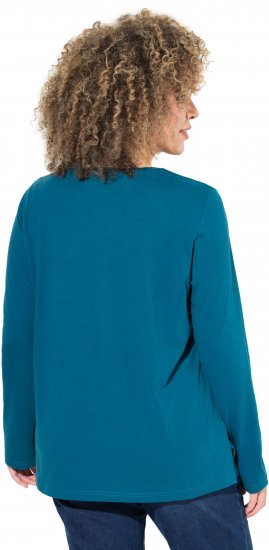 Ulla Popken Metallic Graphic Holiday Tee Teal - Bedruckte T-shirts für herren - Bedruckte Damen-T-Shirts