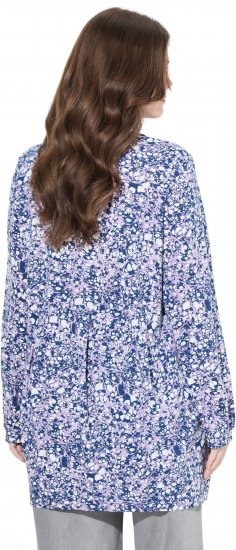 Ulla Popken Allover Printed Pleated Long Sleeve Tee Dark Blue - Bedruckte T-shirts für herren - 