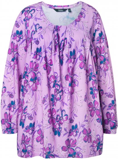 Ulla Popken Allover Printed Pleated Long Sleeve Tee Lavender - Bedruckte T-shirts für herren - 