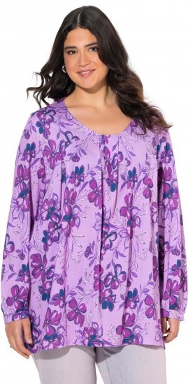 Ulla Popken Allover Printed Pleated Long Sleeve Tee Lavender - Bedruckte T-shirts für herren - 