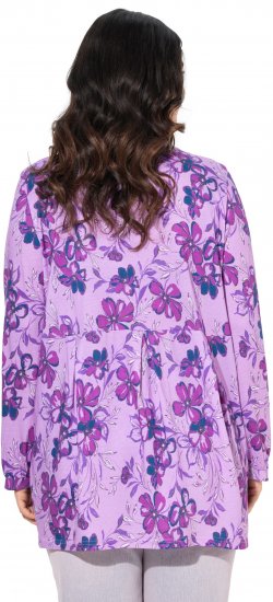 Ulla Popken Allover Printed Pleated Long Sleeve Tee Lavender - Bedruckte T-shirts für herren - 