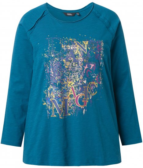 Ulla Popken Inverted Seam Long Sleeve Graphic Tee Teal - Bedruckte T-shirts für herren - 