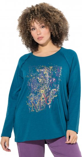 Ulla Popken Inverted Seam Long Sleeve Graphic Tee Teal - Bedruckte T-shirts für herren - 