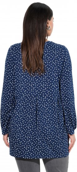 Ulla Popken Pleated Confetti Print Long Sleeve Tee Ink Blue - Bedruckte T-shirts für herren - 