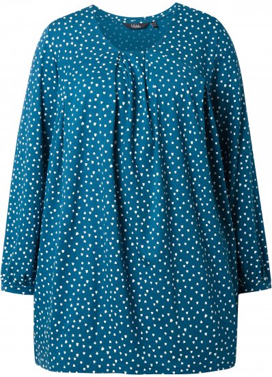 Ulla Popken Pleated Confetti Print Long Sleeve Tee Teal - Bedruckte T-shirts für herren - 
