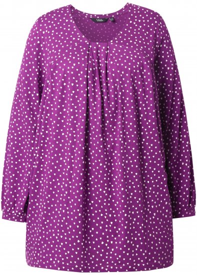 Ulla Popken Pleated Confetti Print Long Sleeve Tee Light Plum - Bedruckte T-shirts für herren - 