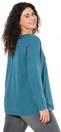 Ulla Popken Dream Rhinestone Lettering Long Sleeve Tee Teal - Bedruckte T-shirts für herren - Bedruckte Damen-T-Shirts