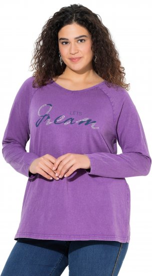 Ulla Popken Dream Rhinestone Lettering Long Sleeve Tee Light Plum - Bedruckte T-shirts für herren - 