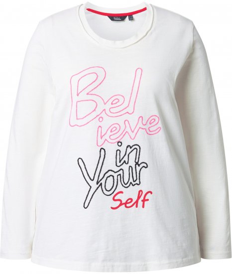 Ulla Popken Motivational Graphic Long Sleeve Tee Off-White - Bedruckte T-shirts für herren - 
