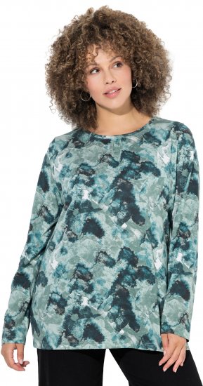 Ulla Popken Abstract Print Long Sleeve Tee Teal Green - Bedruckte T-shirts für herren - 
